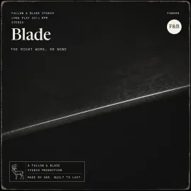 FAB008 Blade: a single hairline of light along a blade edge in near-darkness.