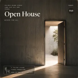 FAB009 Open House: an open door in a concrete wall onto a sunlit courtyard.