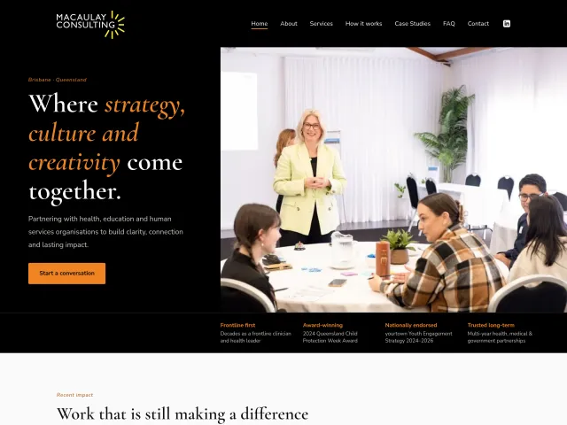 Screenshot of the Macaulay Consulting homepage.