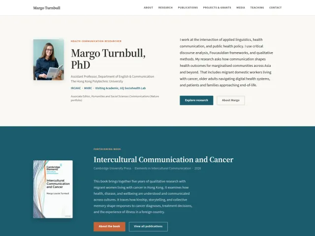 Screenshot of the Margo Turnbull homepage.